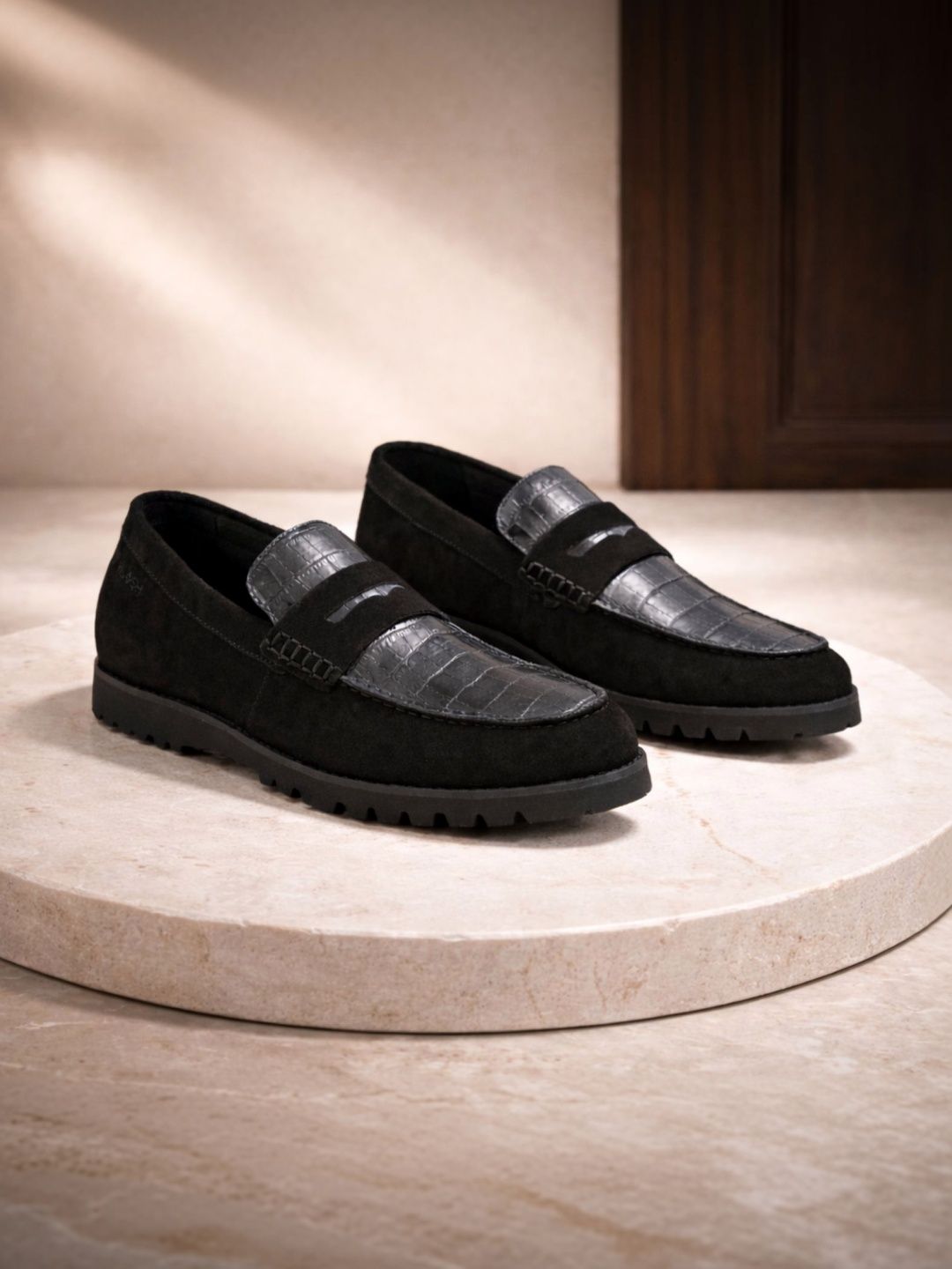 Ruosh Men Black Suede Penny Loafers