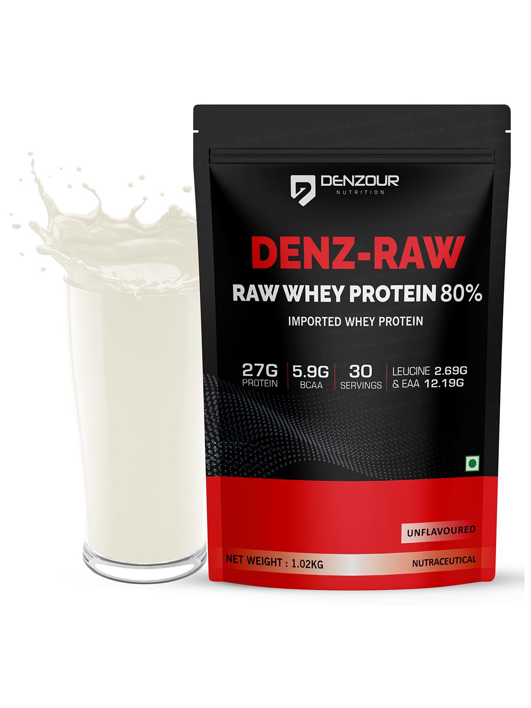 DENZOUR NUTRITION DENZOUR NUTRITION  Denz - Raw Protein 27g - 1.02 kg with Digestive Enzymes - Unflavoured