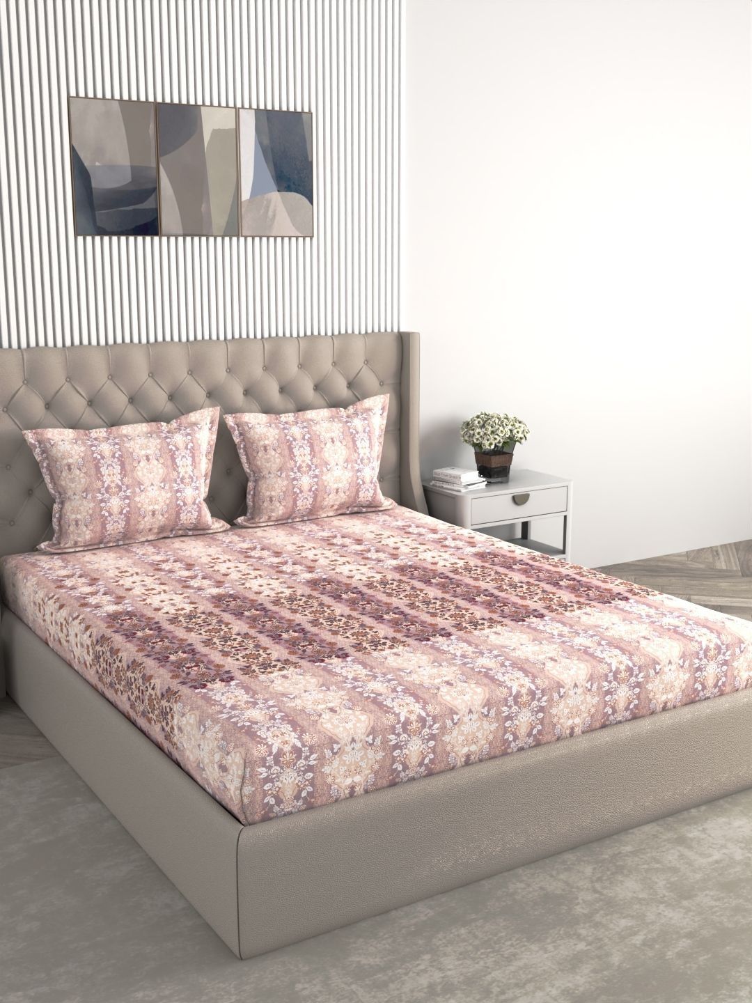 Raymond Home Raymond Home Pink & Pink Floral 140 TC King Bedsheet with 2 Pillow Covers