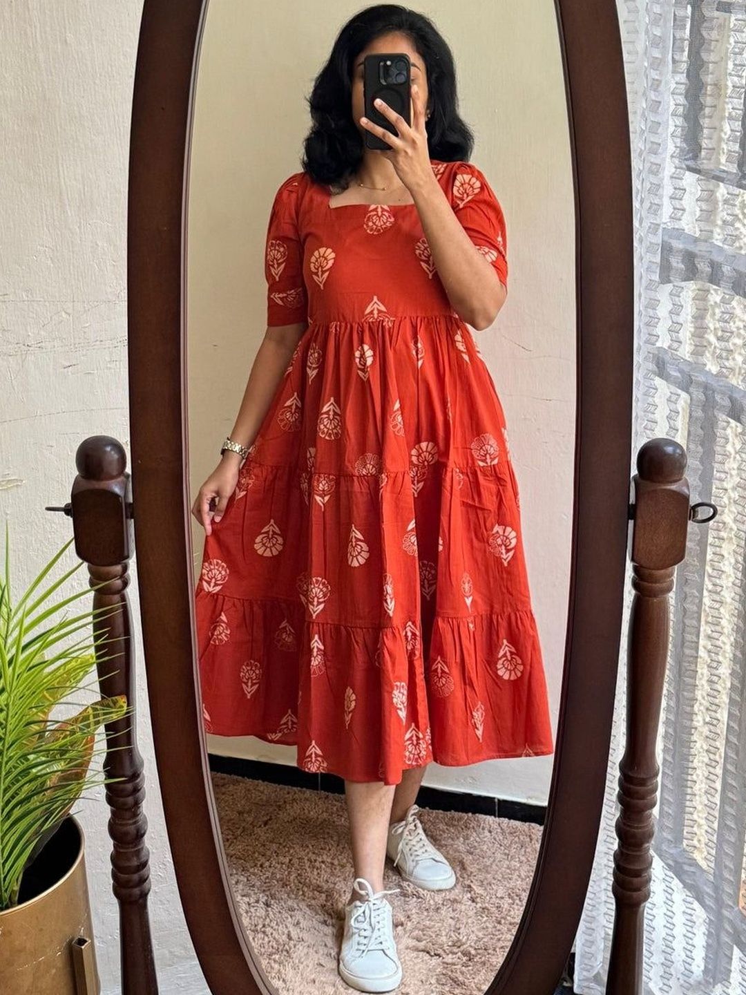 Ammiy London Floral Print Puff Sleeve A-Line Midi Dress
