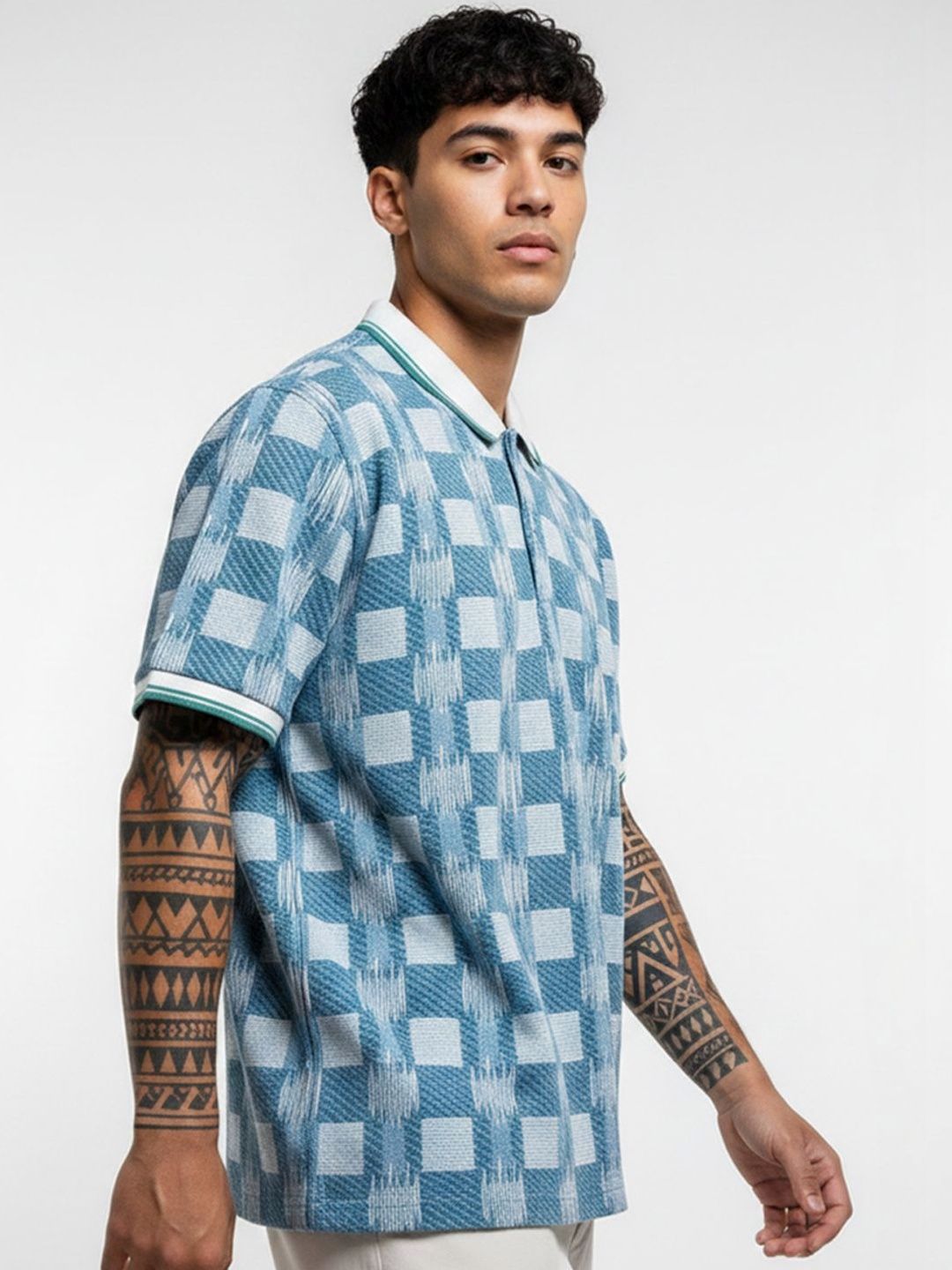 glitchez Men Checked Polo Collar T-shirt