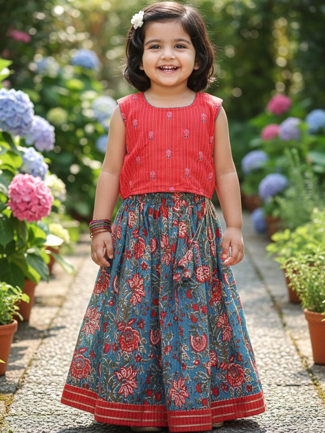 Sangria Girls Printed Cotton Flared Lehenga Choli