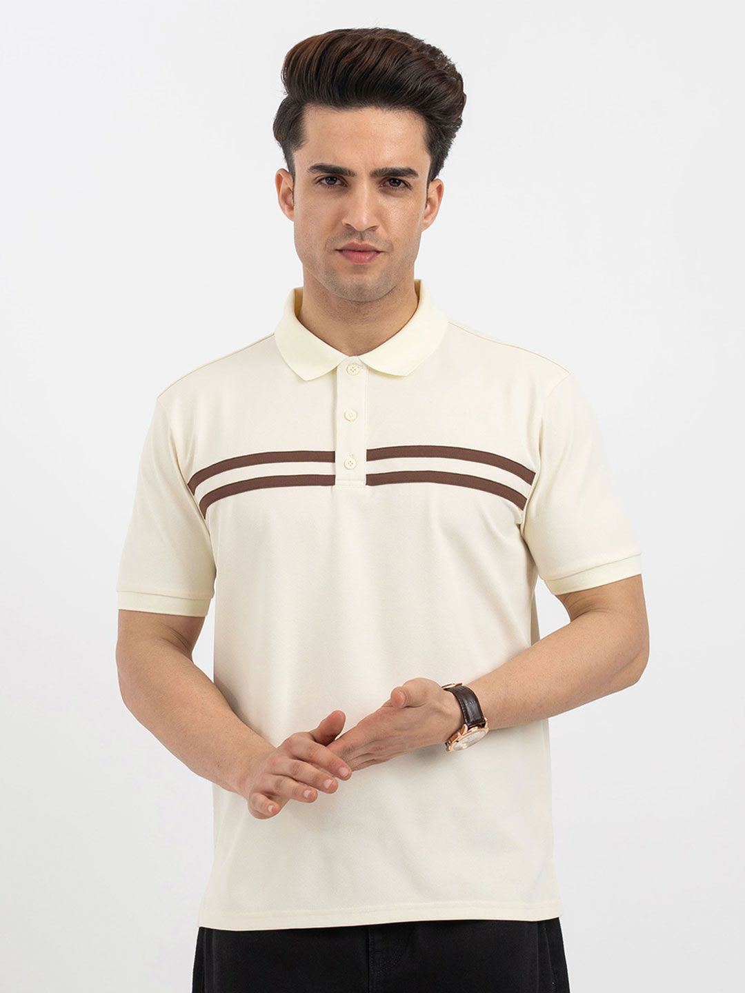 Red Tape Men Striped Polo Collar T-shirt