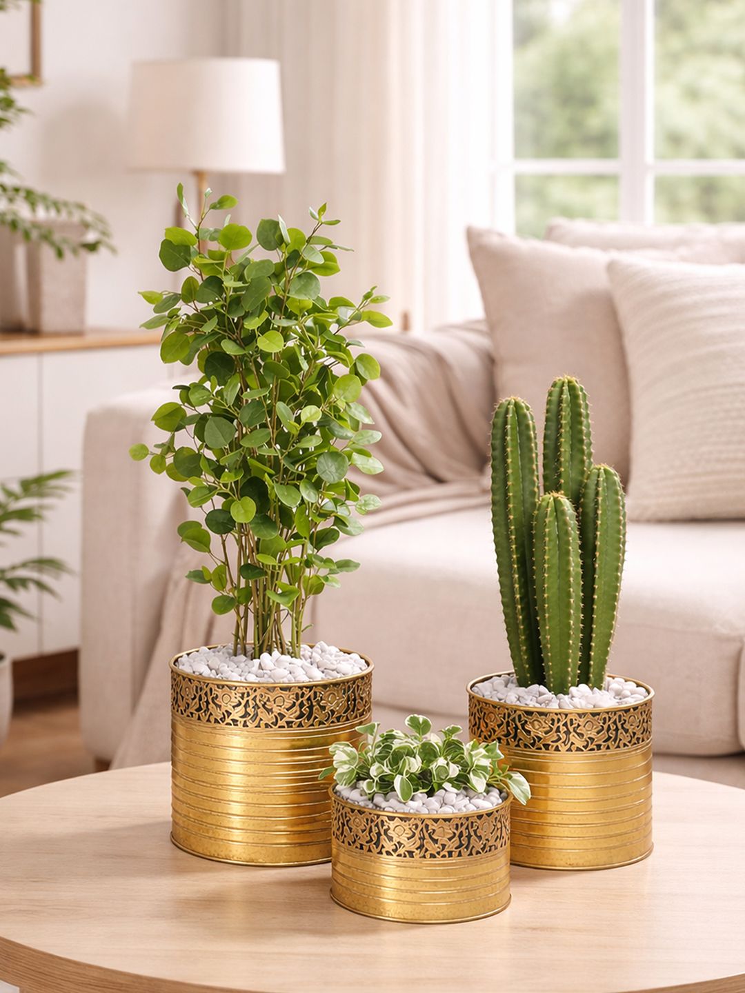 Art Street 3 Pieces Gold Toned Textured Metal Planters