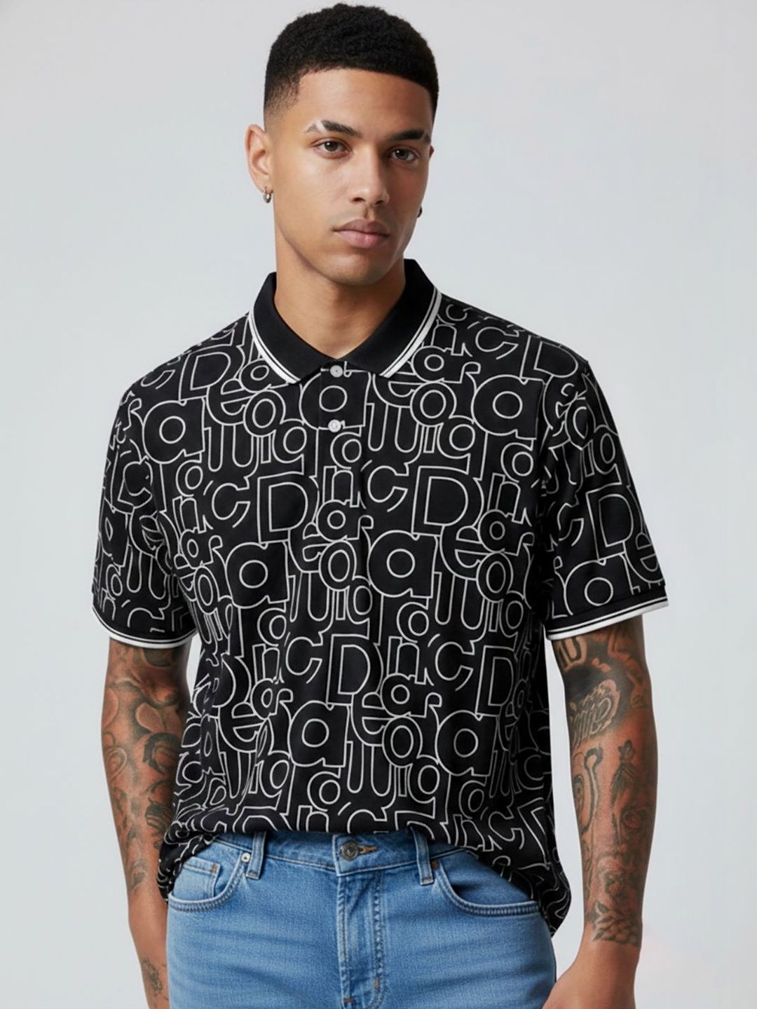glitchez Men Typography Printed Polo Collar T-shirt