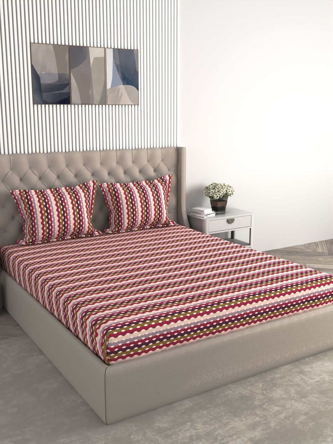 Raymond Home Raymond Home Multicoloured & Pink 104 TC Queen Bedsheet with 2 Pillow Covers