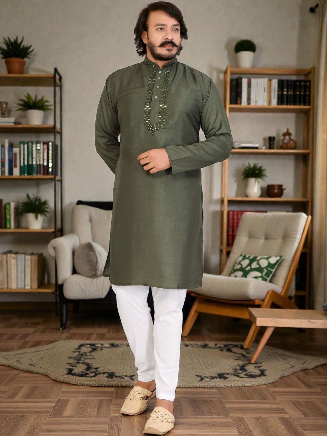 MAITHILI CREATION Men Mirror Work Kurta