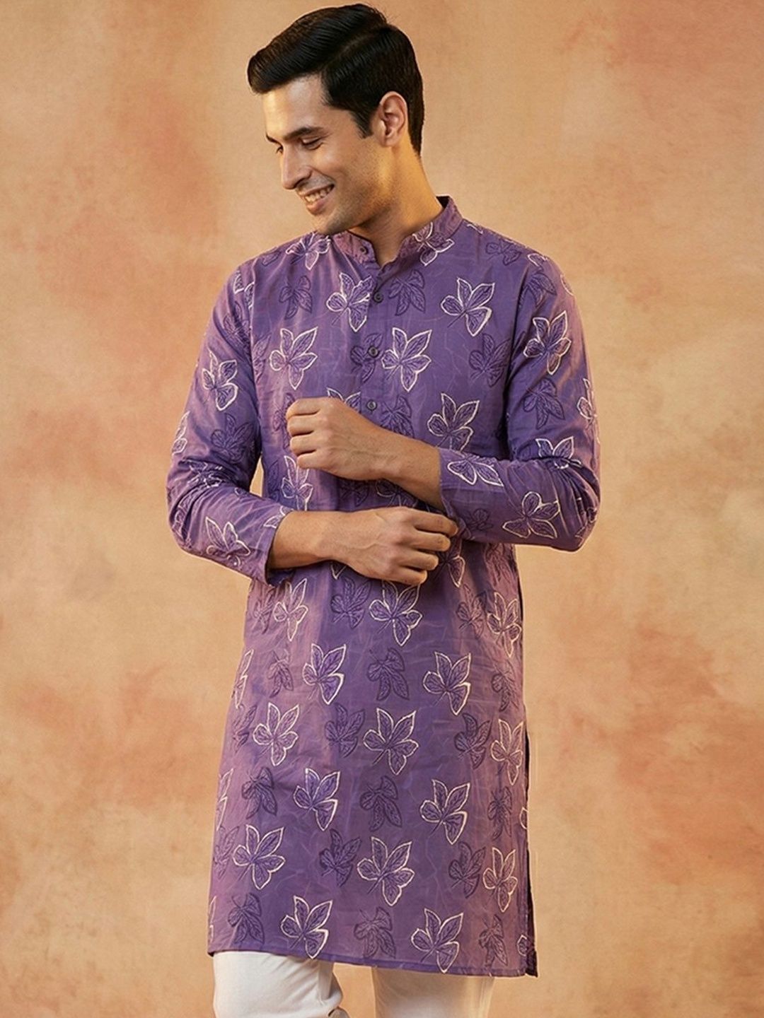 CHHAAP Cotton Blend Floral Straight Above Knee Kurta