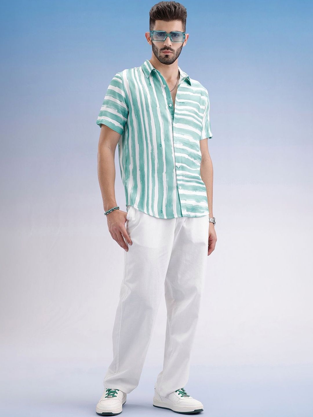 WROGN Men Slim Fit Multi Stripes Printed Casual Shirt