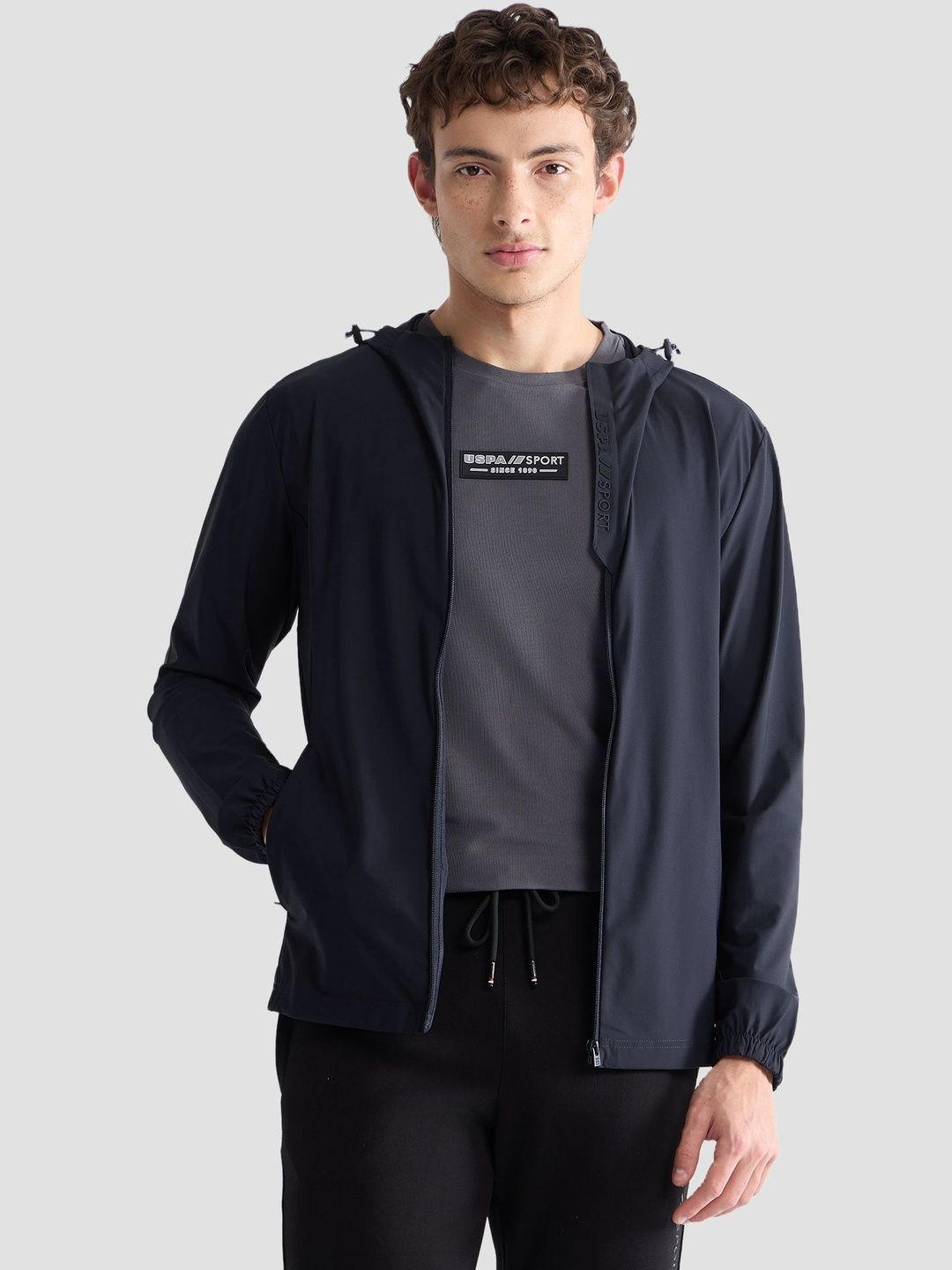 USPA SportSolid Slim Fit Zipper Hooded Jacket