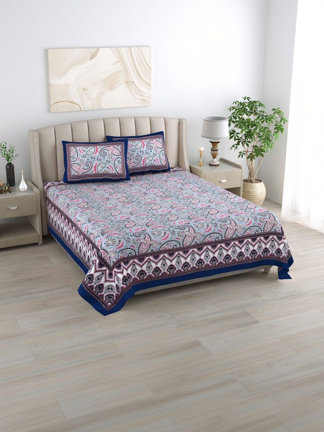 elanorhomes Blue King Bedsheet with 2 Pillow Covers