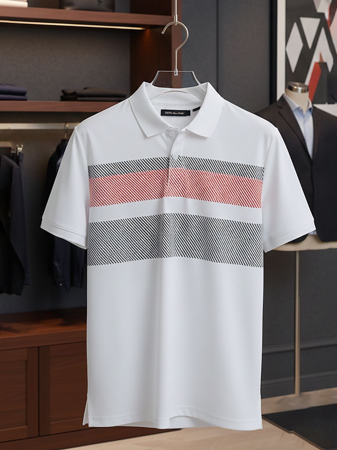 SZN Men Striped Polo Collar T-shirt