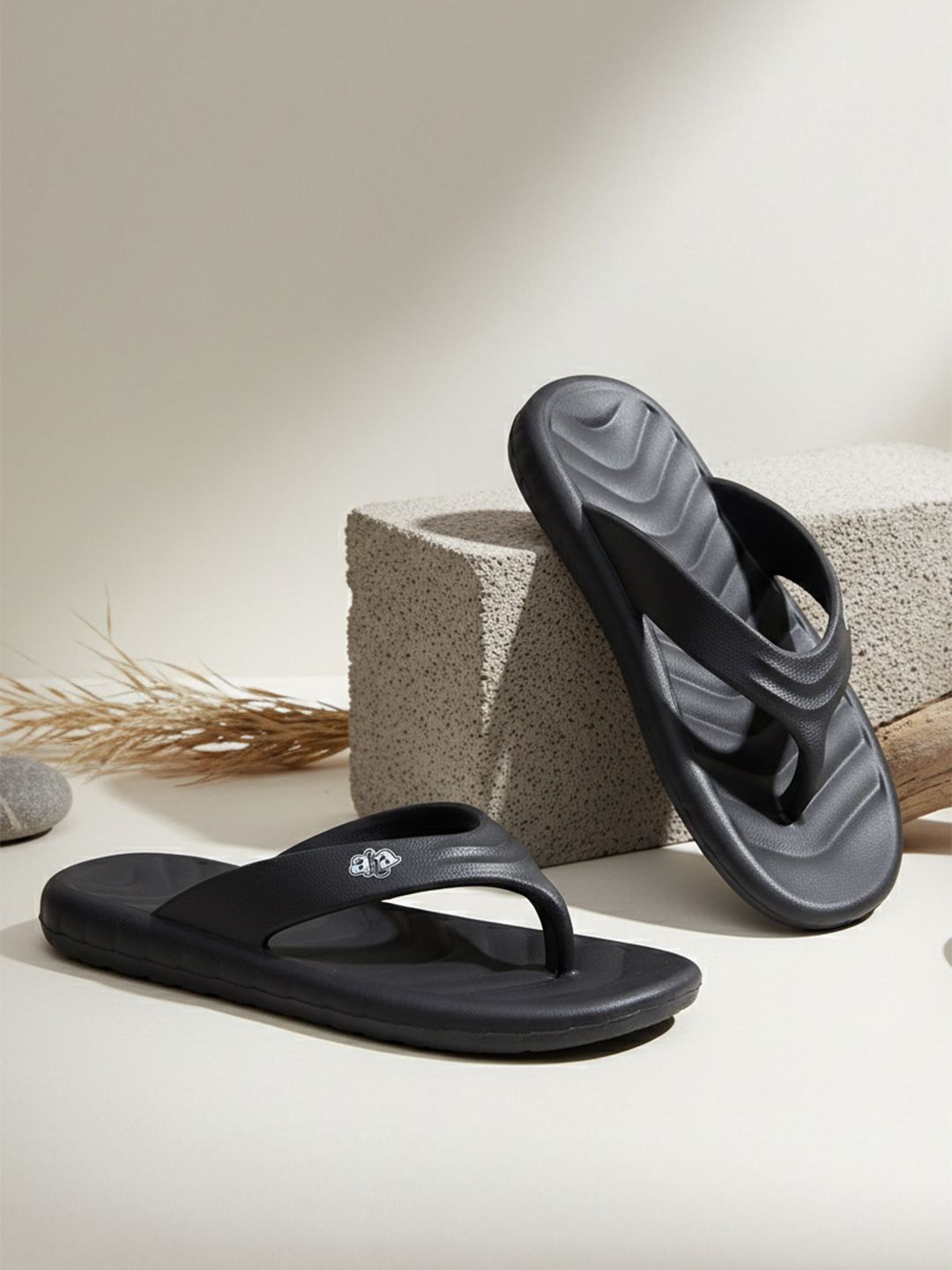 Liberty A-HA Men Black & Grey EVA Soft Cushioned Slip-On Thong Casual Flip-Flops