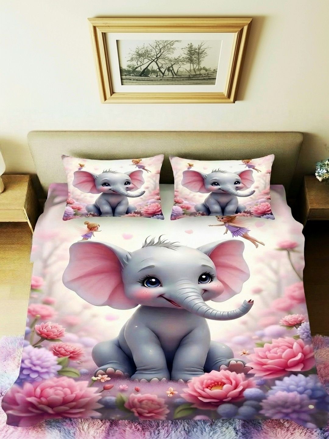 Home Sizzler Home Sizzler Pink Conversational 300 TC Double Bedsheet with 2 Pillow Covers