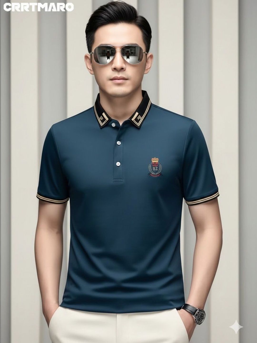 R.Code by The Roadster Life Co. Men Brand Logo Polo Collar T-shirt