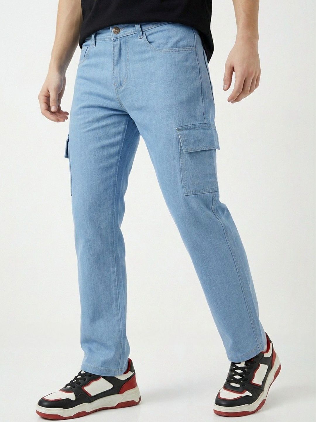 glitchez Men Classic Straight Fit Mid-Rise Stretchable Jeans