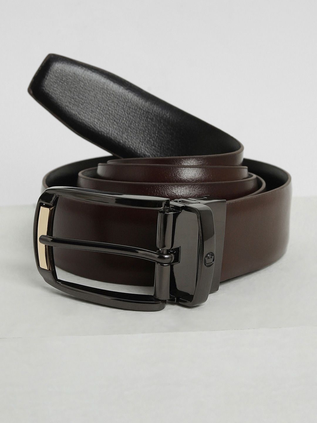 Louis Philippe Men Italian Leather Dual Tone Zinc Alloy Buckle Formal Reversible Belt