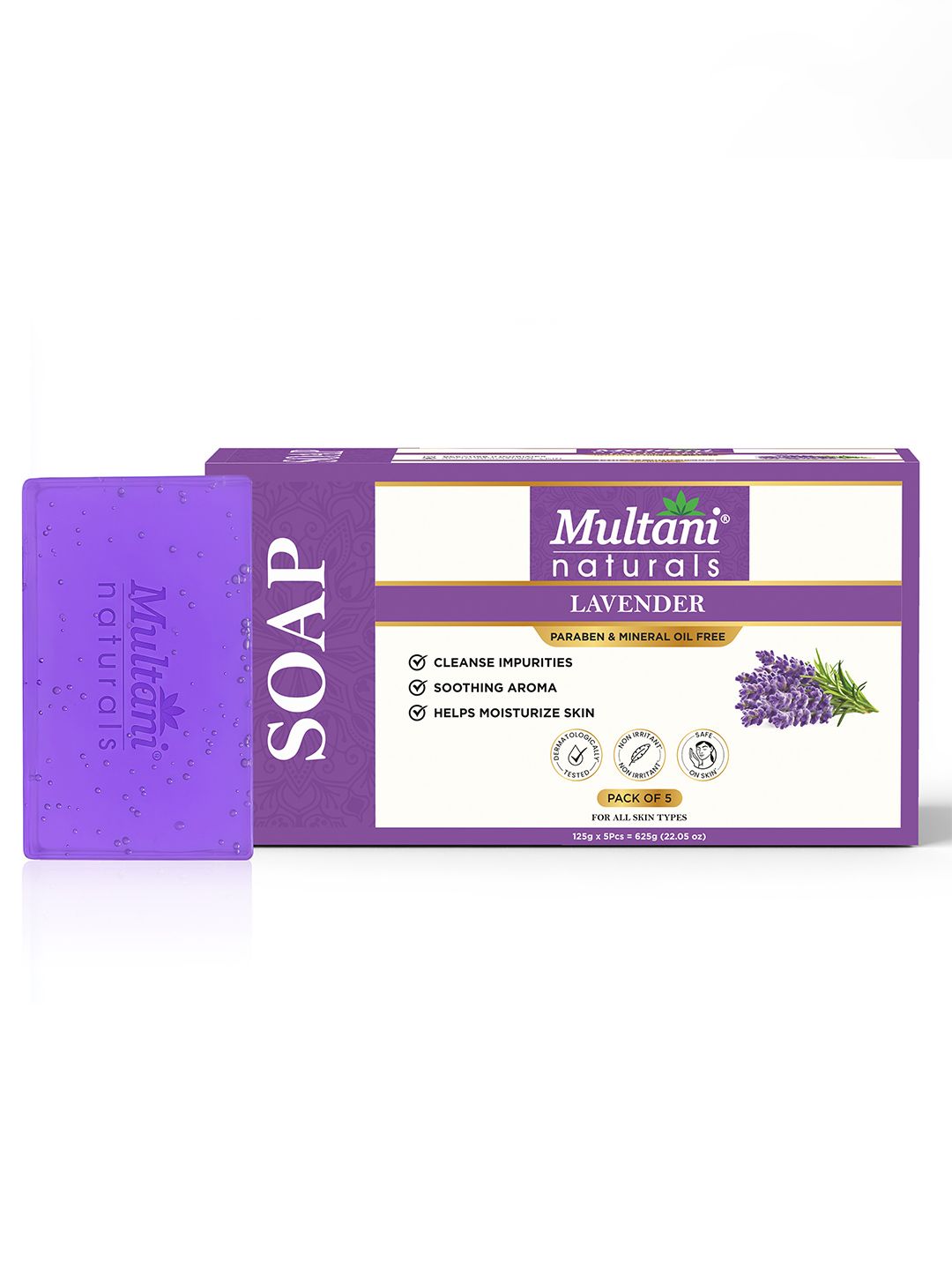 Multani Set Of 5 Lavender Soap - 125 g Each
