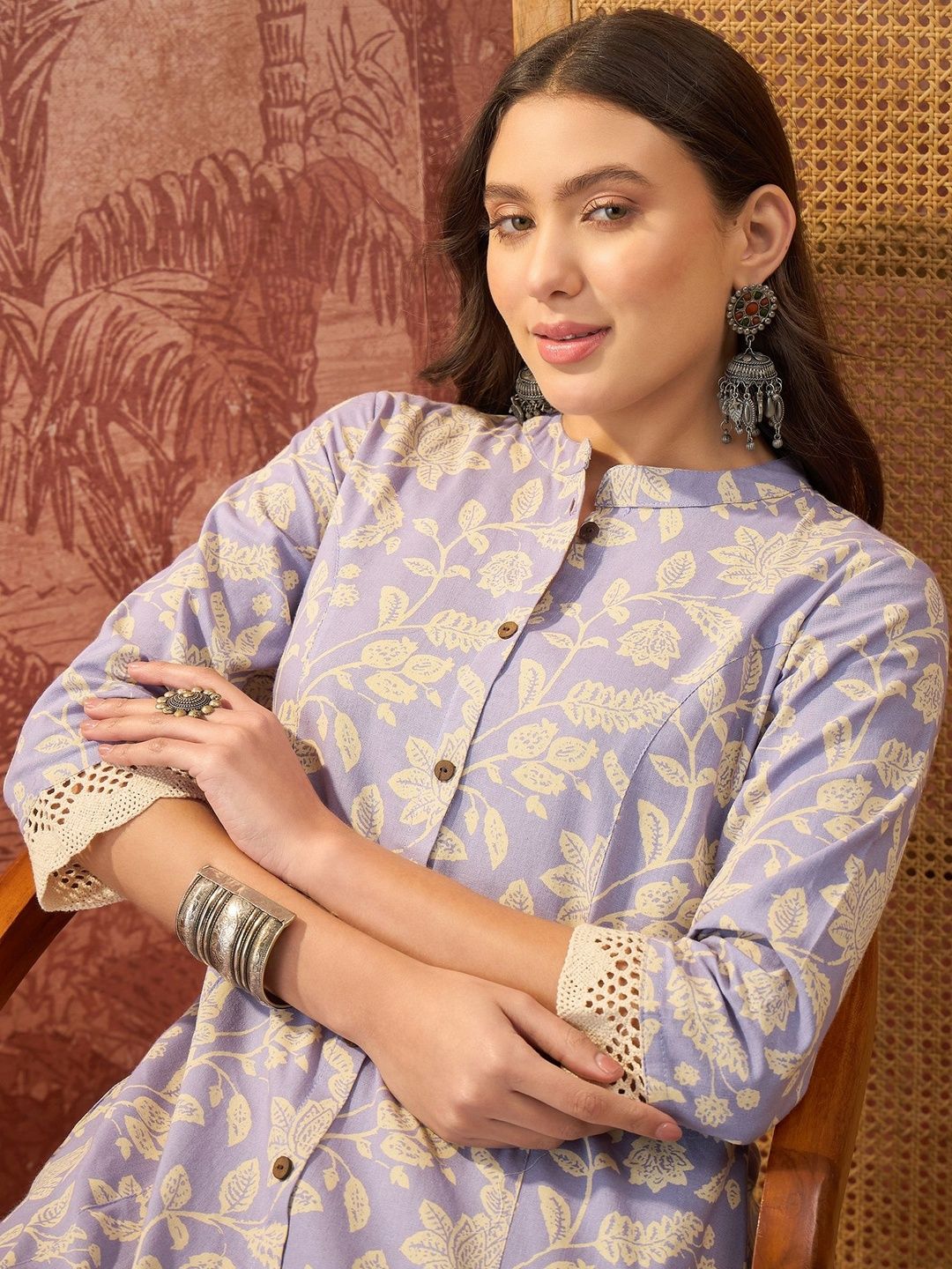 Sangria Floral Printed A-Line Kurta