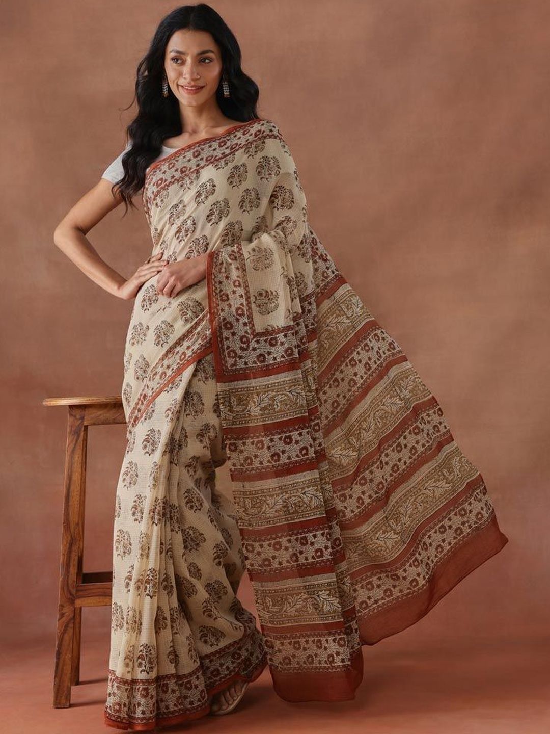 Fabindia Fabindia Bagh Silk Cotton Handloom Bagru Saree