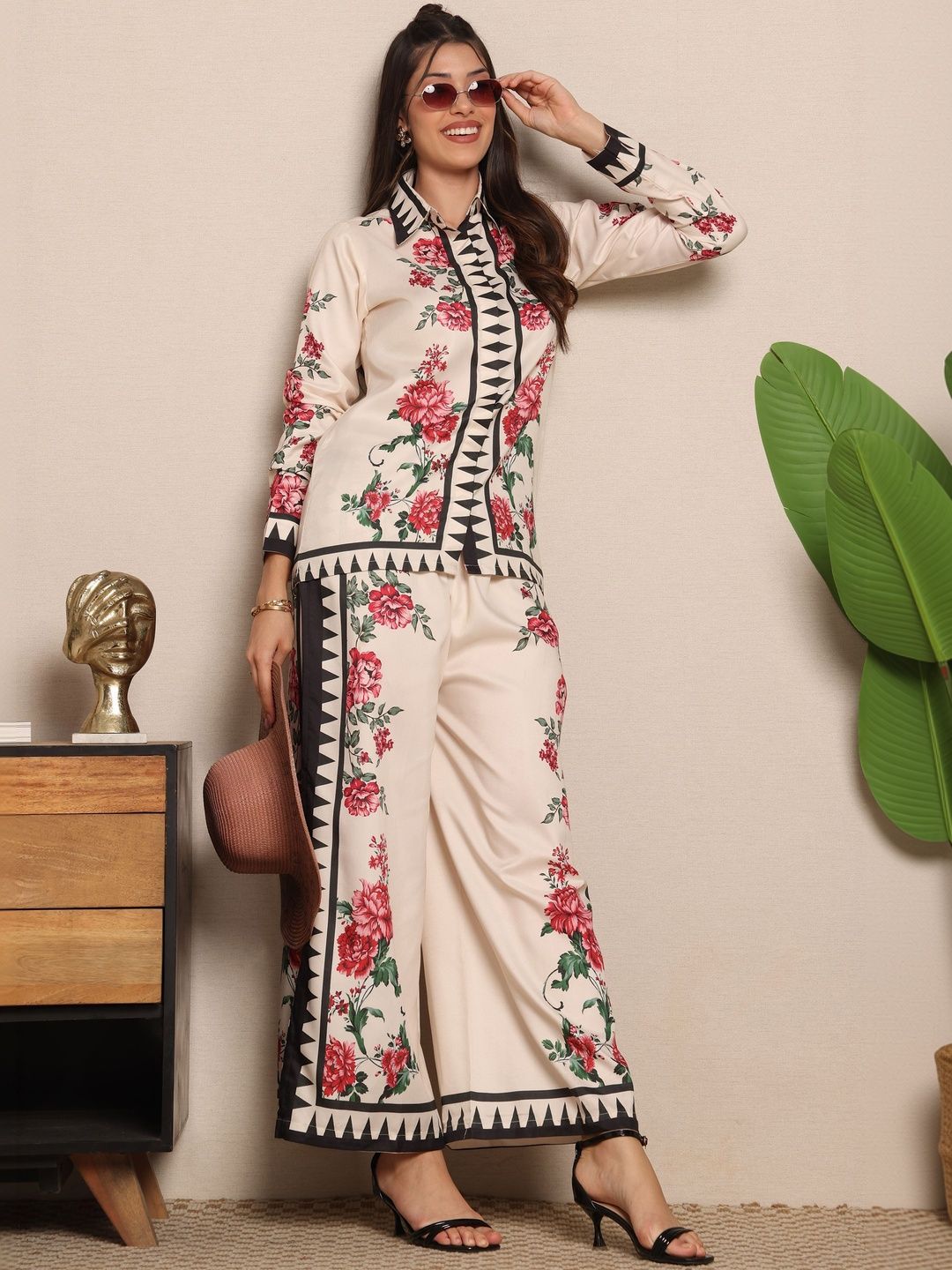 GENZILOOKS Floral Printed Shirt with Palazzos