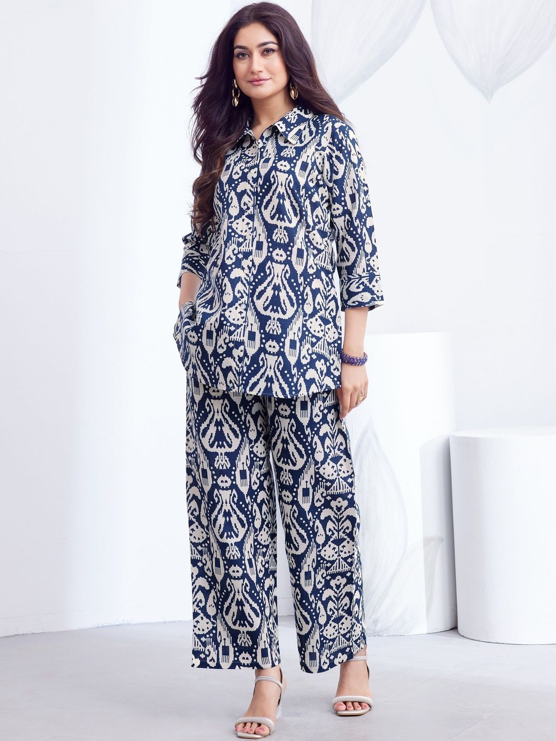 Sangria Printed Shirt with Palazzos