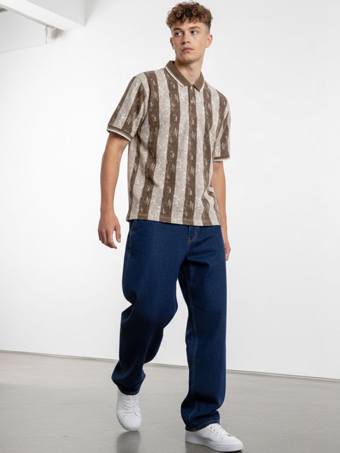 STEVE STATUS Men Striped Polo Collar T-shirt