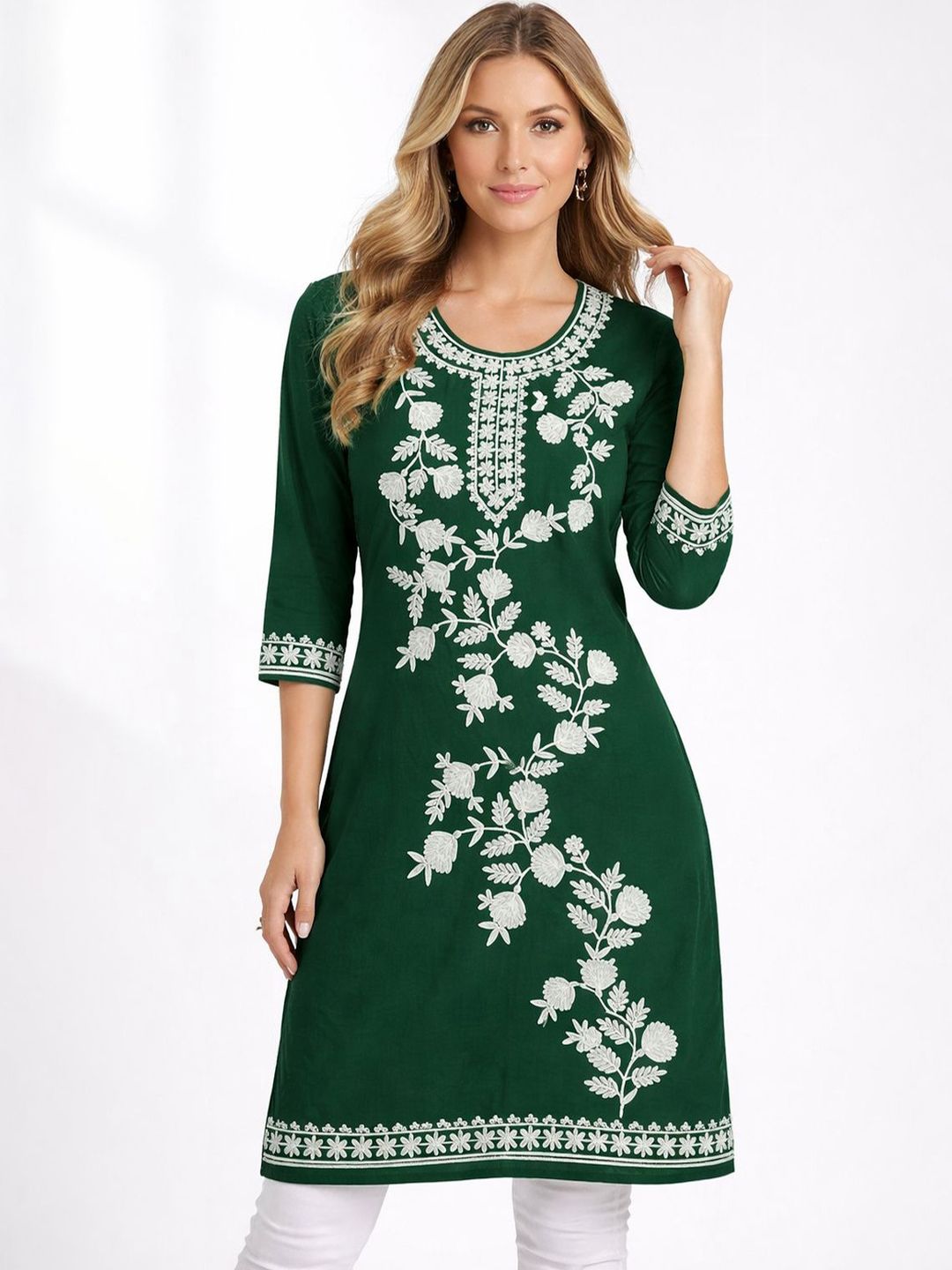 Naida Floral Embroidered Thread Work Thread Work Kurti
