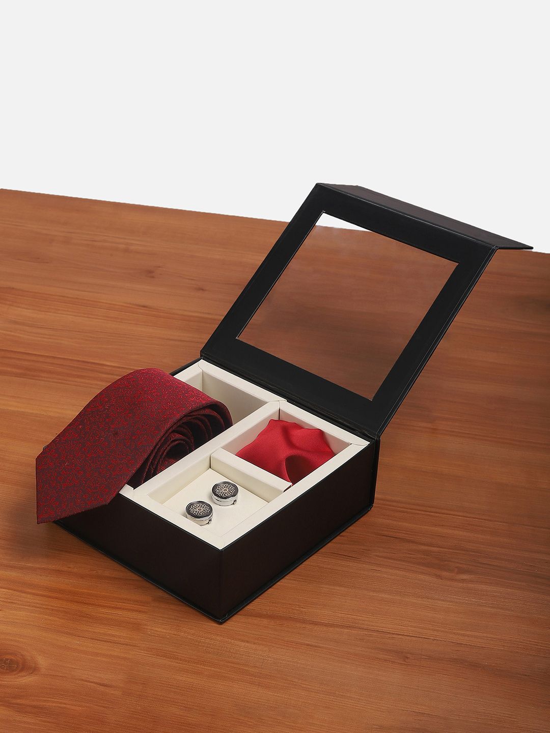 Peter England Men Embroidered Tie with Pocket Square And Cufflink Accessory Gift Set