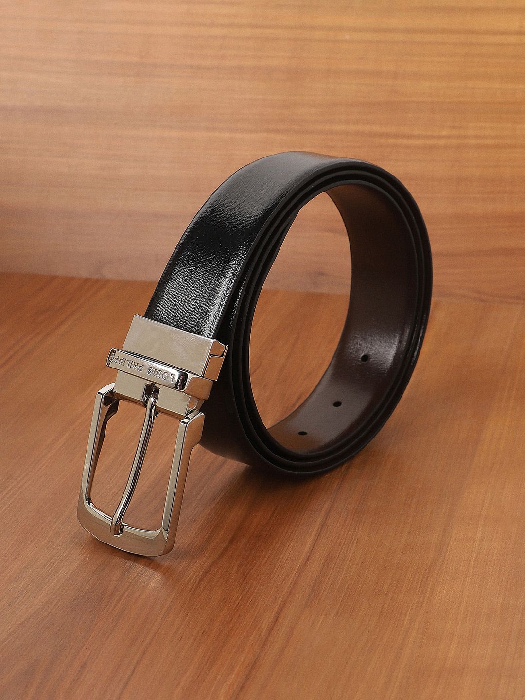 Louis Philippe Men Black & Brown Solid Reversible Leather Belt