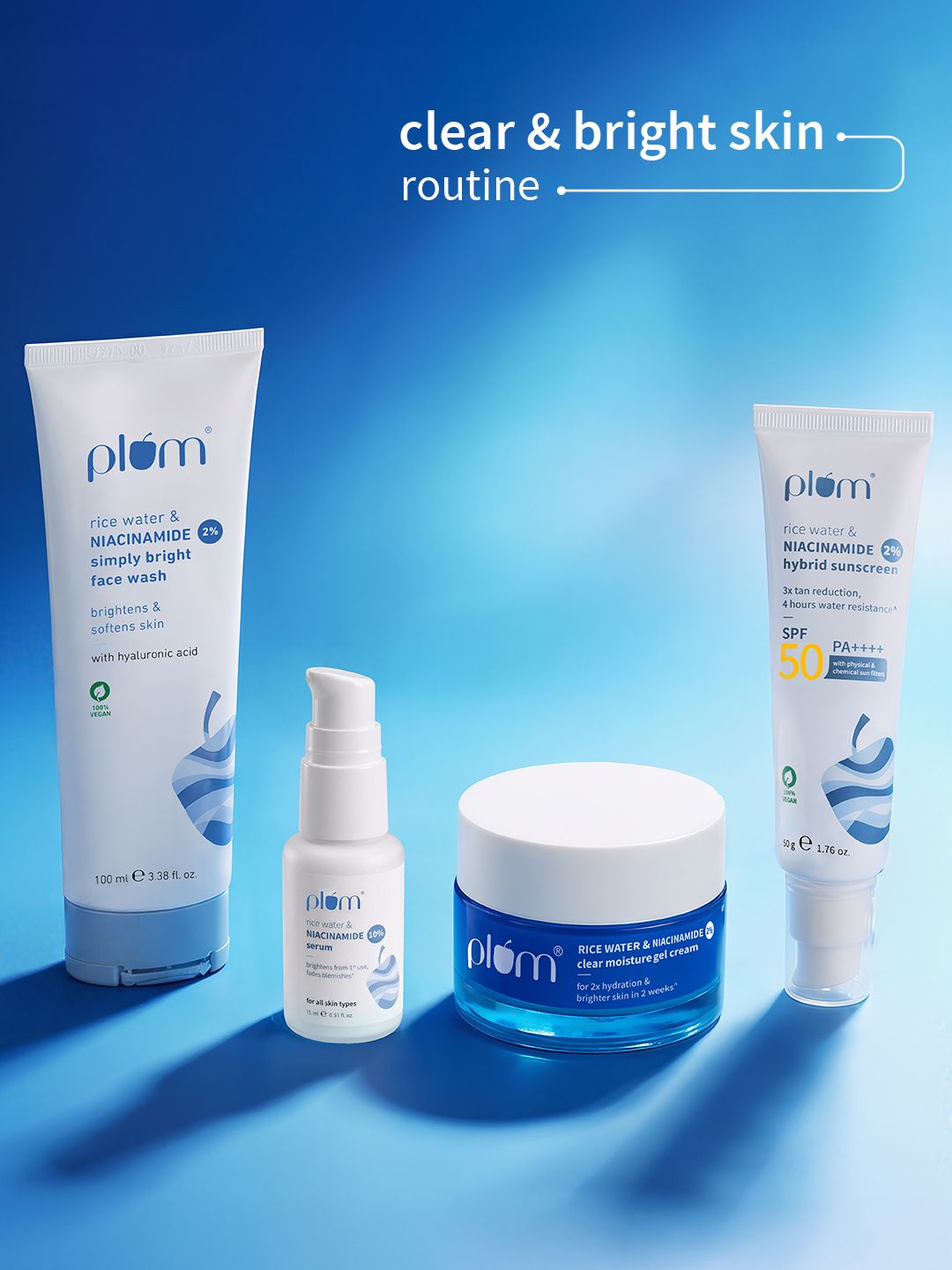 Plum Plum 4-Pc Niacinamide Skin Care Combo - Sunscreen + Serum + Face Wash + Moisturizer