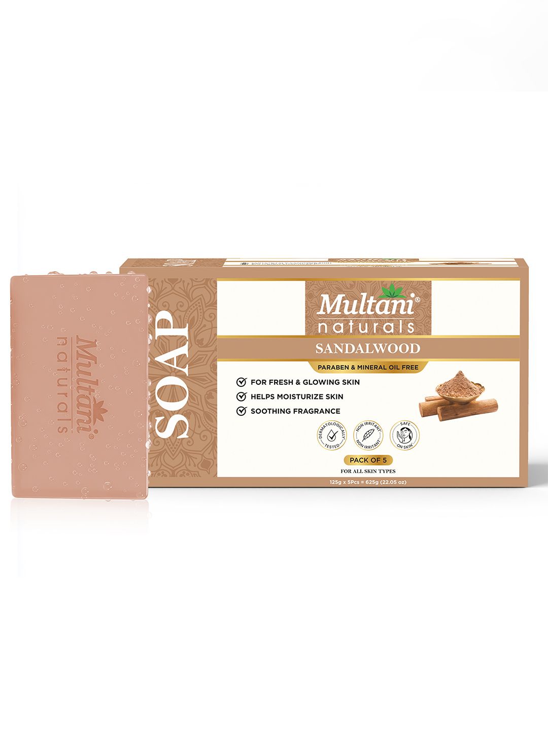 Multani Set Of 5 Sandalwood Soap - 125 g Each