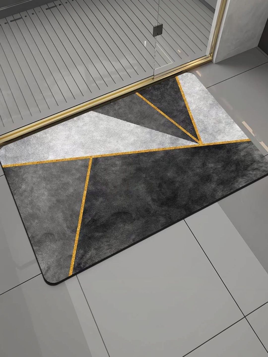 PSA Black & White Printed Waterproof Non-Slip Bath Rug