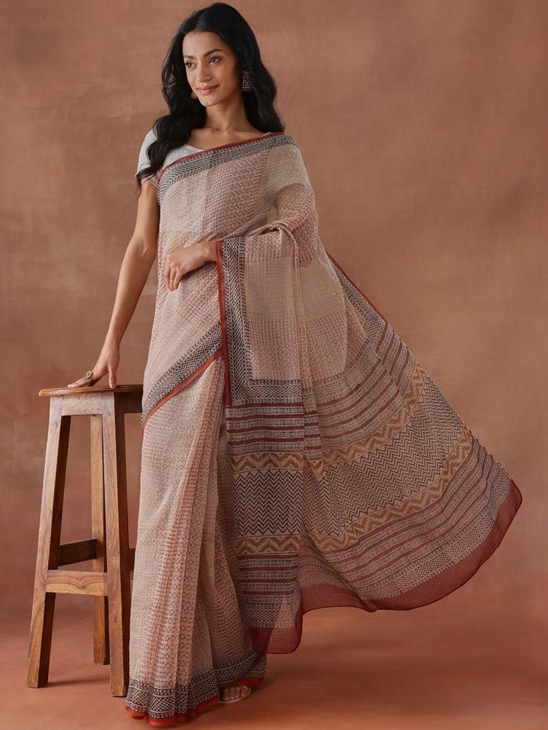 Fabindia Fabindia Silk Cotton Handloom Bagru Saree