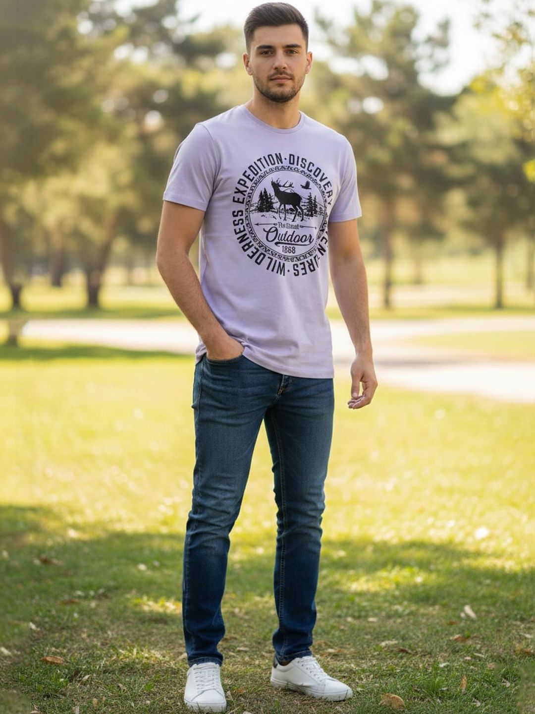 The Roadster Lifestyle Co Printed Cotton Round Neck T-shirt