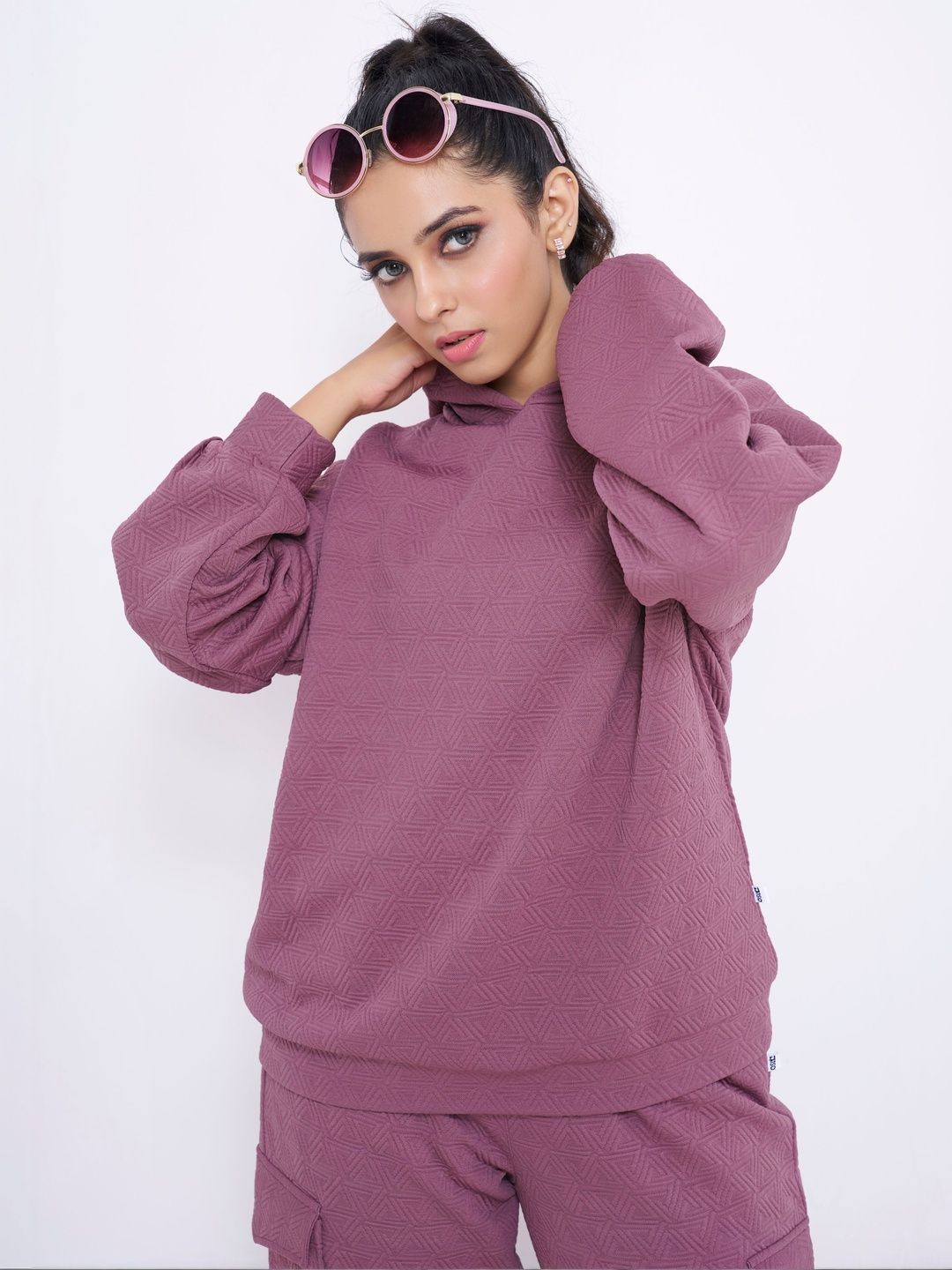 GENZILOOKS Purple Solid Sweatshirt with Trousers