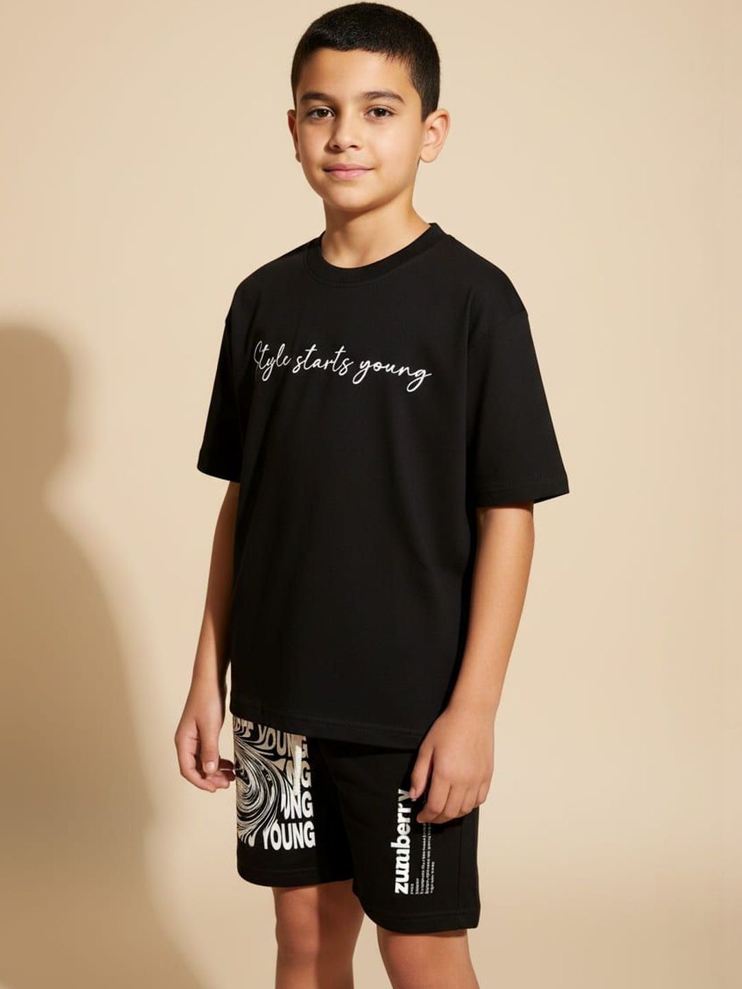 Zuzuberry Kids Typography Printed Drop-Shoulder Sleeves Oversized T-shirt