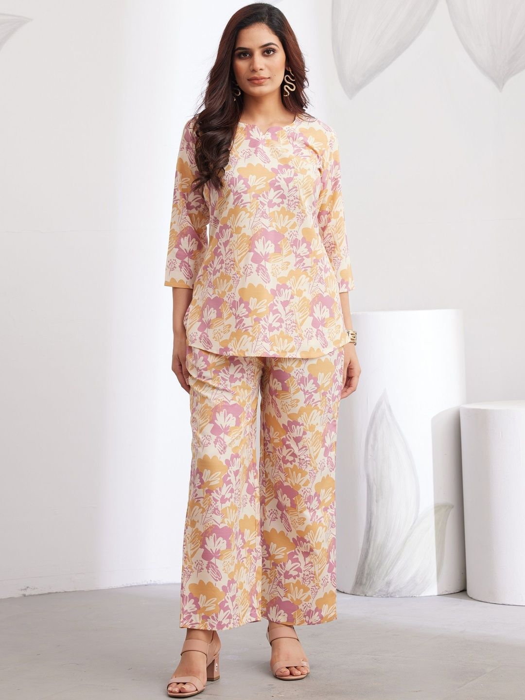 Sangria Floral Printed Tunic with Palazzos