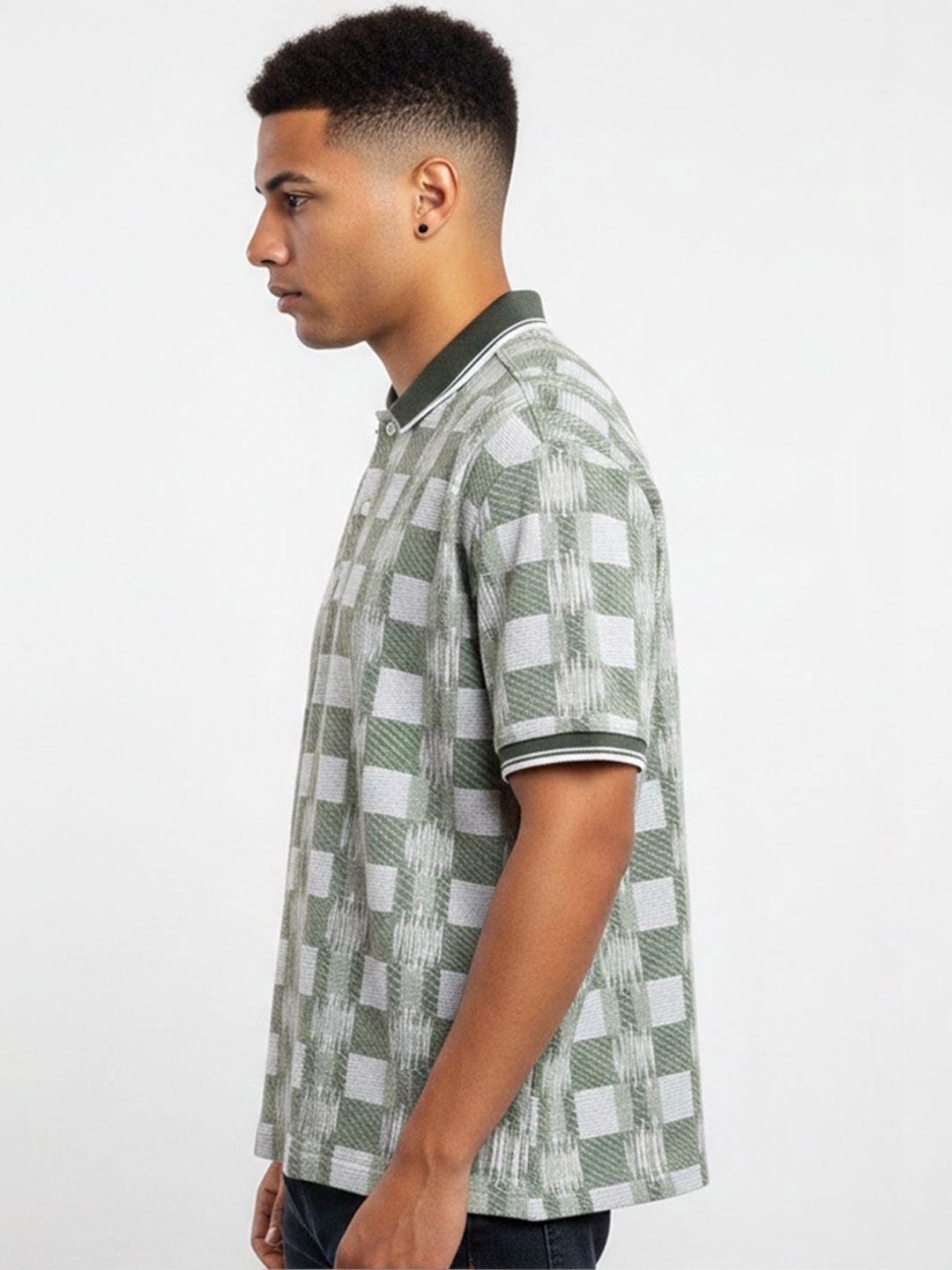 STEVE STATUS Men Checked Polo Collar T-shirt