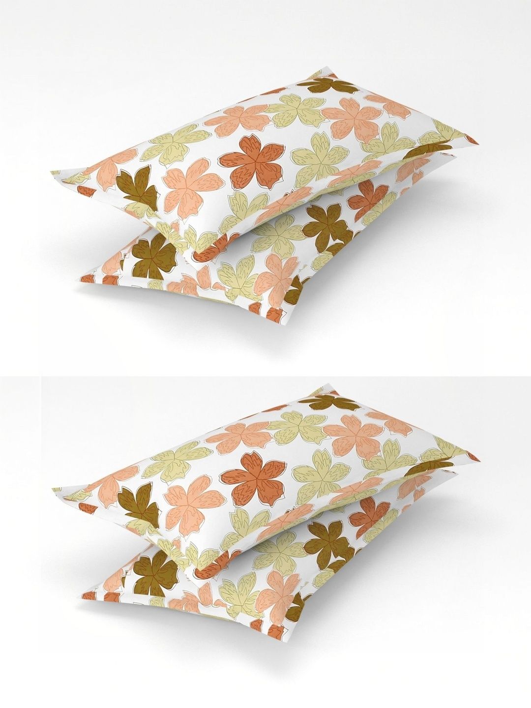 Homefab India Homefab India Brown & Peach-Coloured 4 Pieces Abstract Cotton Linen Blend Rectangle Pillow Covers
