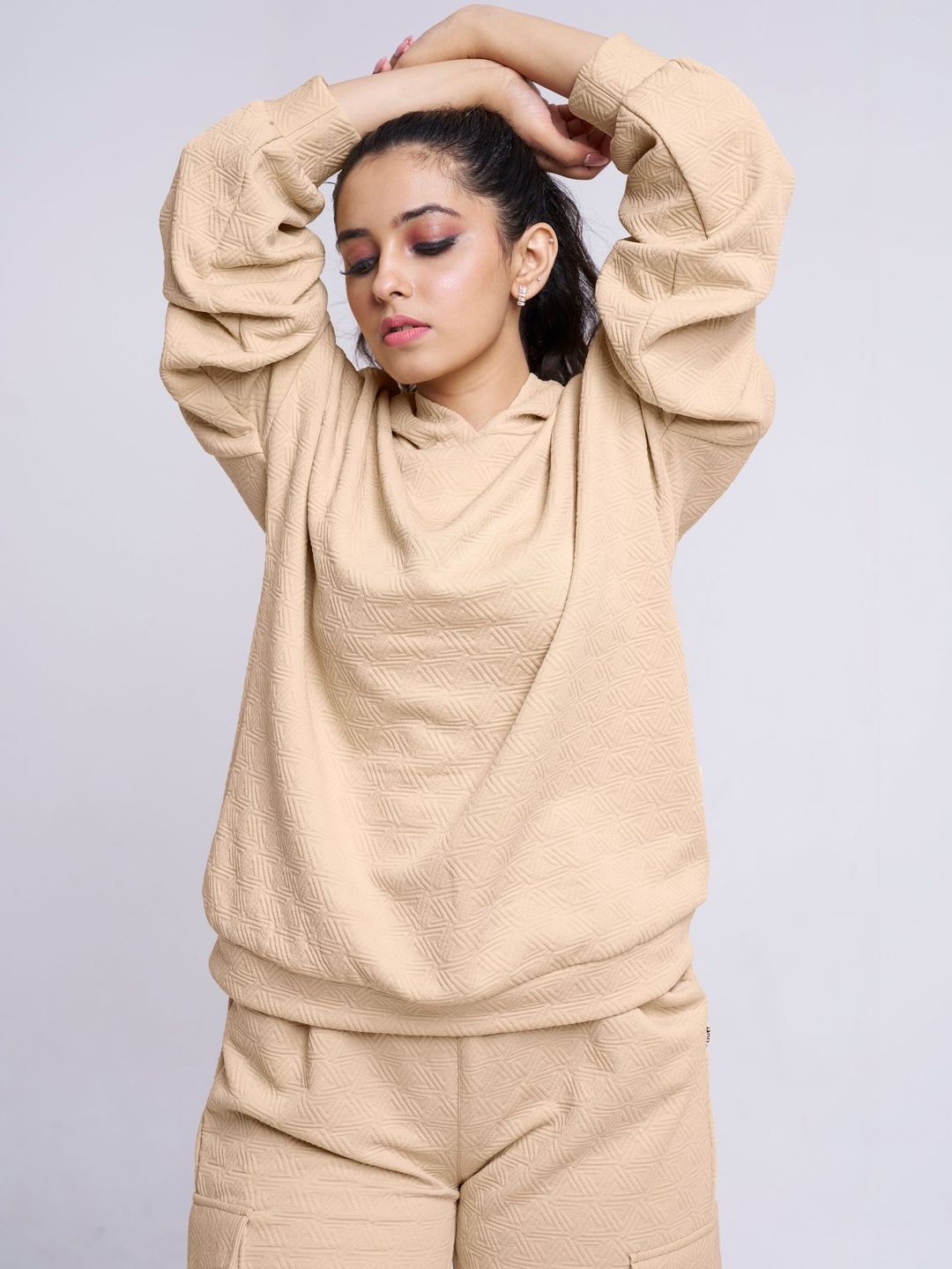 GENZILOOKS Beige Hooded Sweater with Trousers