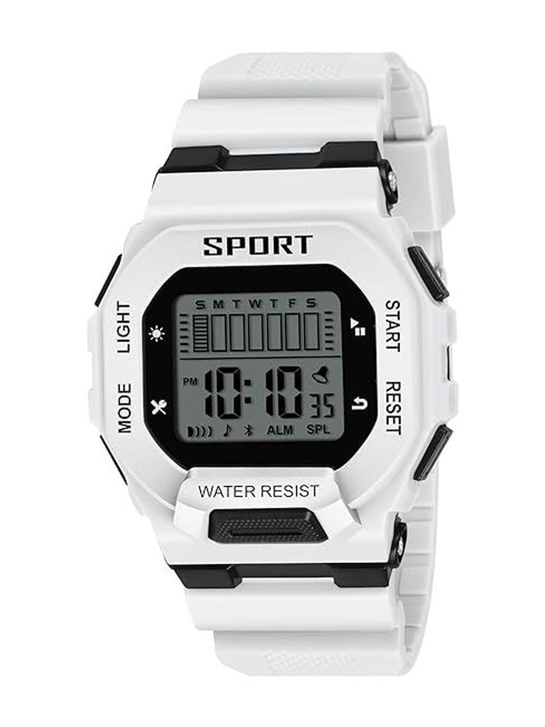 Brostin Unisex Dial & Straps Digital Stopwatch Watches White Square Sport Watch