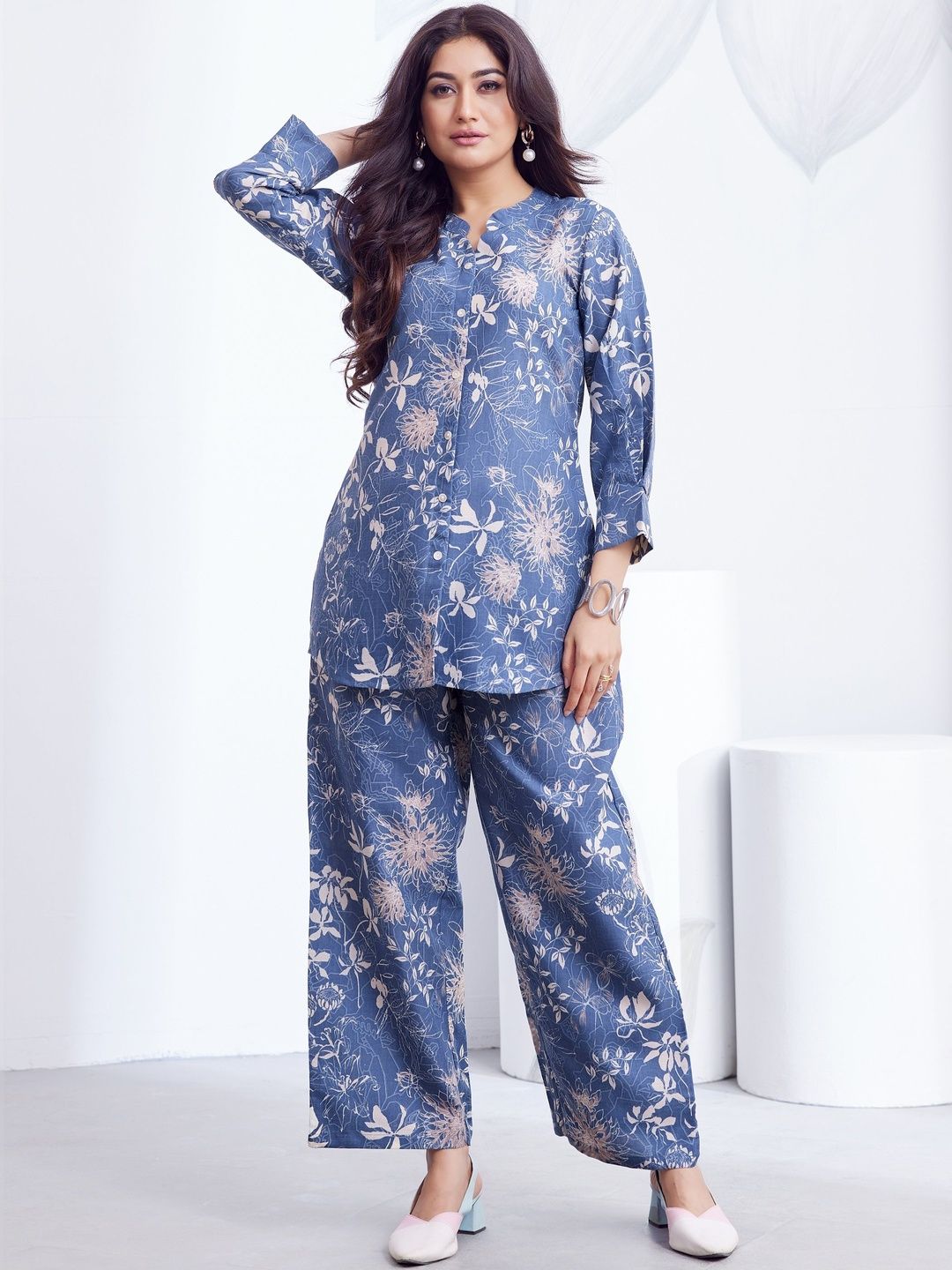 Sangria Floral Printed Tunic with Palazzos