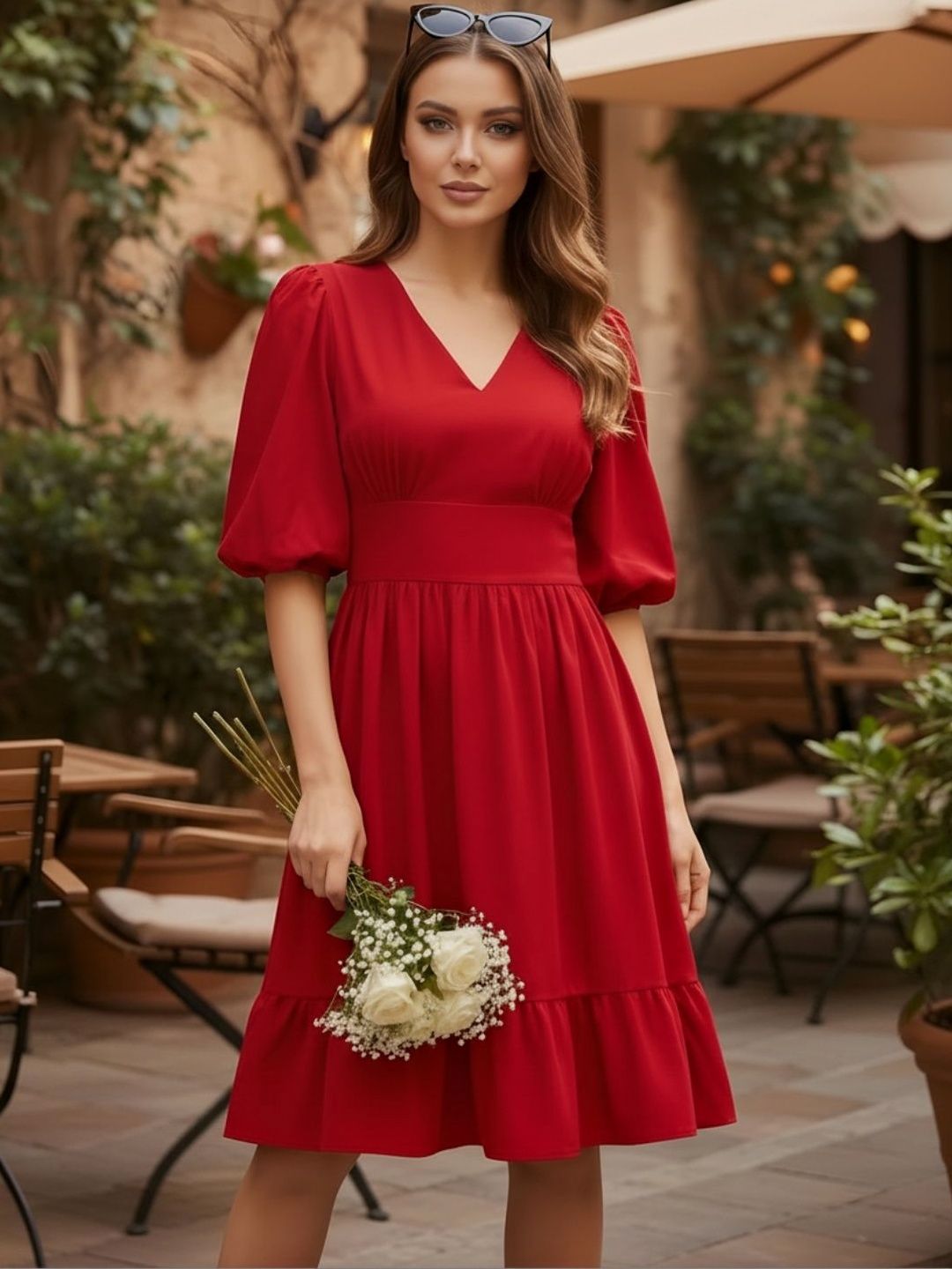 fitted lace wedding dress The Bailey Fitted Red Dress with Lace Details 2