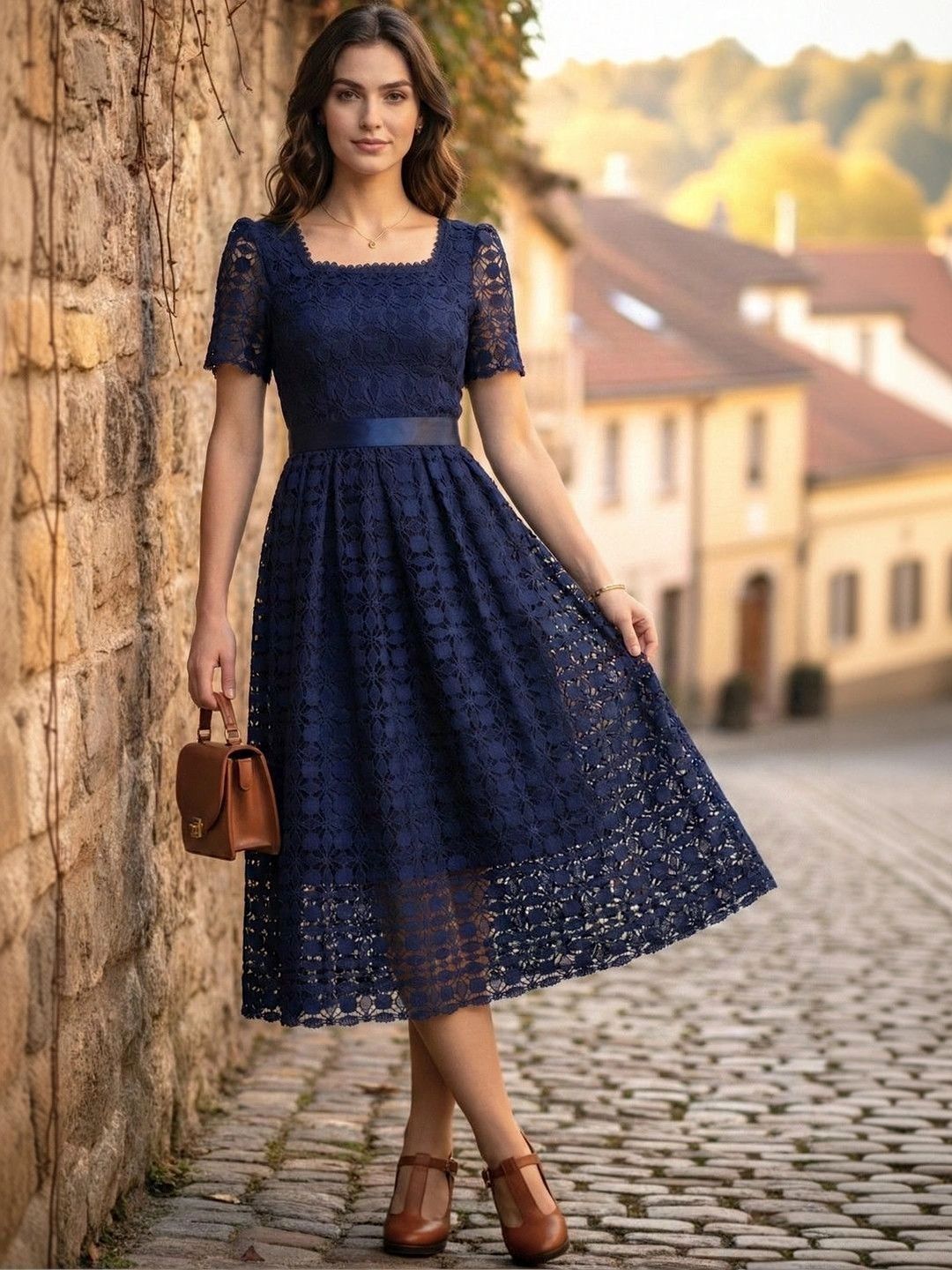 Lace Midi Dress Dillards Blue Lace Dress Belted Lace Midi Dress In Blue Monique Lhuillier Mytheresa