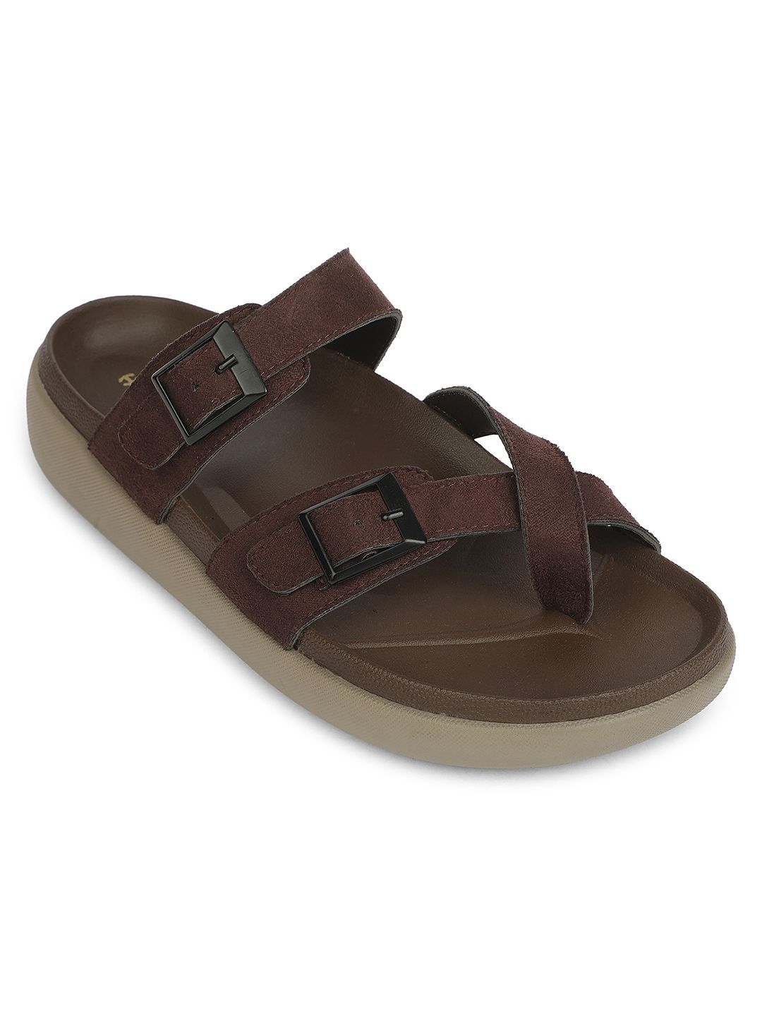 Liberty Healers Men Black & Brown Faux Suede Cushioned Slip-On Casual Slippers