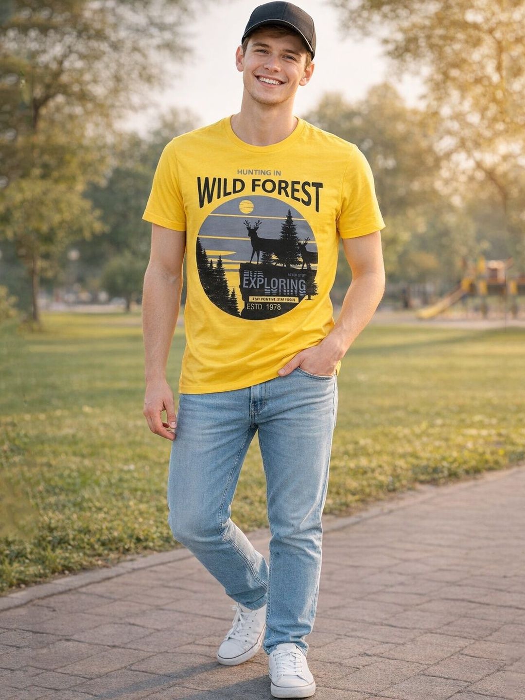 The Roadster Lifestyle Co Printed Cotton Round Neck T-shirt