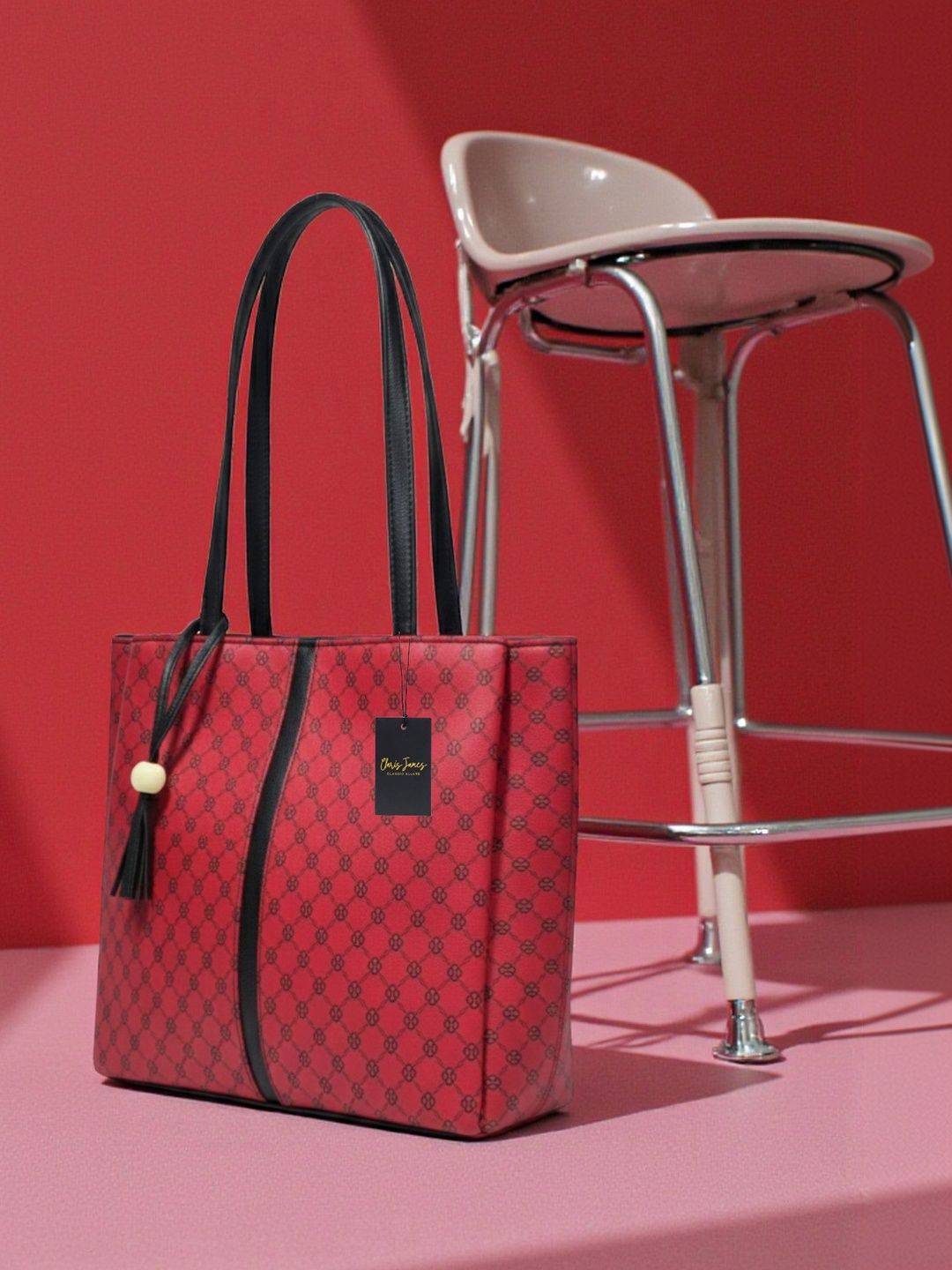 Buy CLARIS JAMES Printed PU Structured Tote Bag with Tasselled