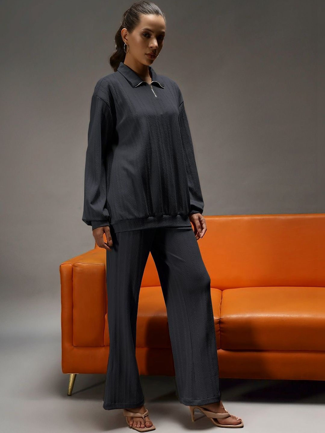 GENZILOOKS Grey Polo Sweatshirt with Trousers