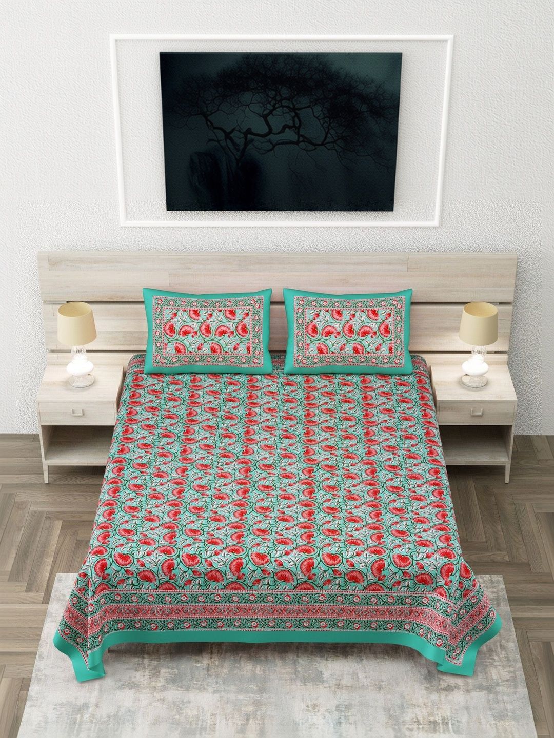 elanorhomes Multicoloured Floral King Bedsheet with 2 Pillow Covers